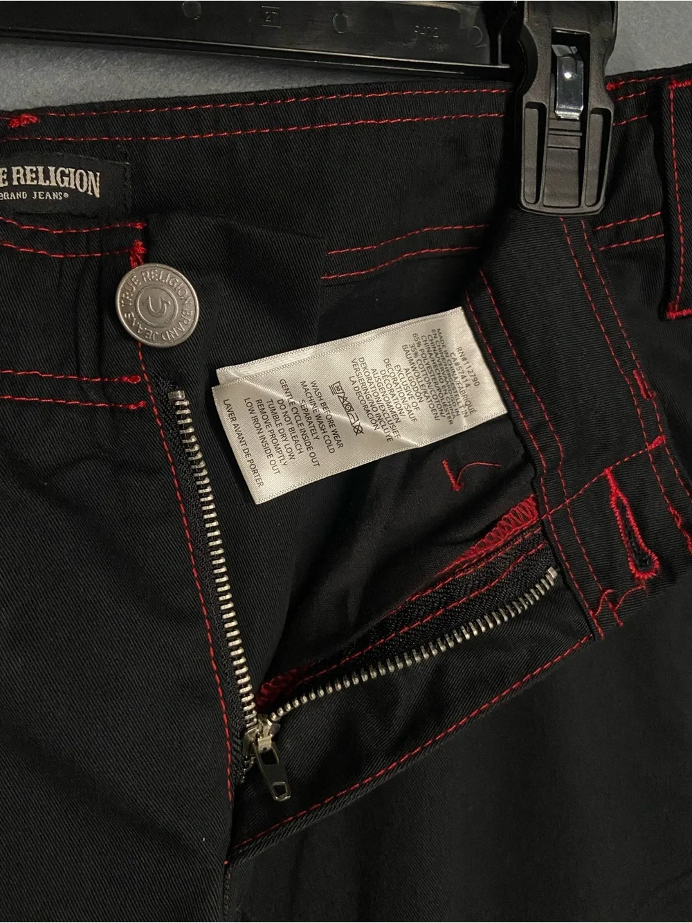 True Religion Black Cargo Pants with Red Contrast Stitching